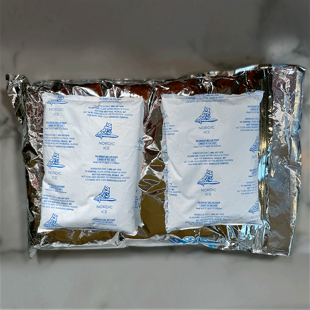 Nordic Ice gel packs from Framework shipment reading 45°F