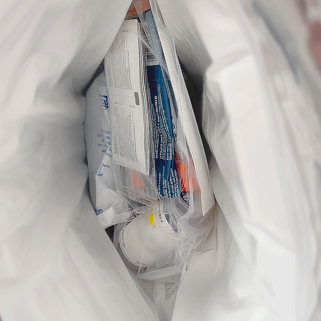 Inside of Framework medication bag with vial and syringes