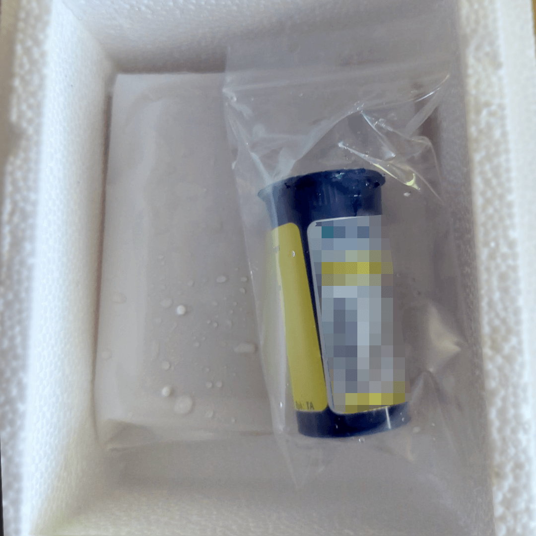 Compounded tirzepatide vial bagged in a Fridays styrofoam cooler, arriving cold with visible condensation and a melting ice pack