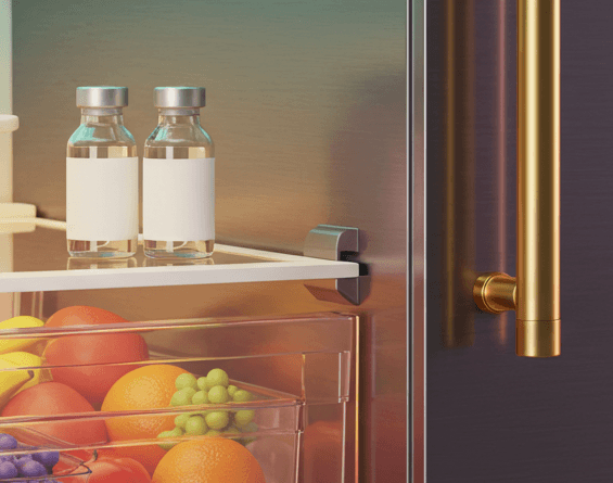 GLP-1 medication vials in refrigerator